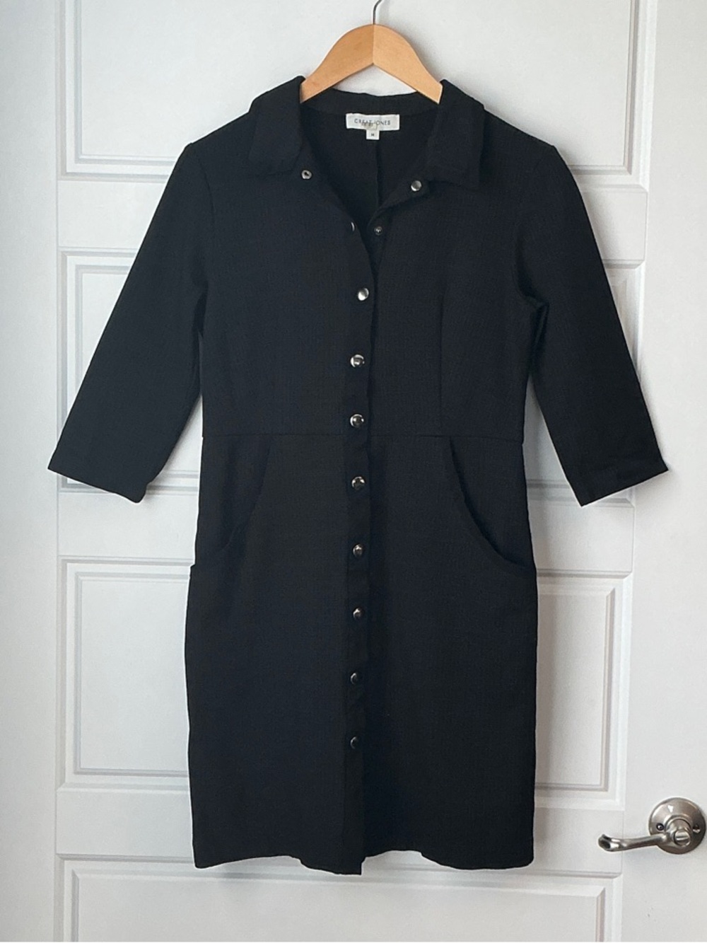 Black Button-Front Midi Dress with Pockets by Great Jones